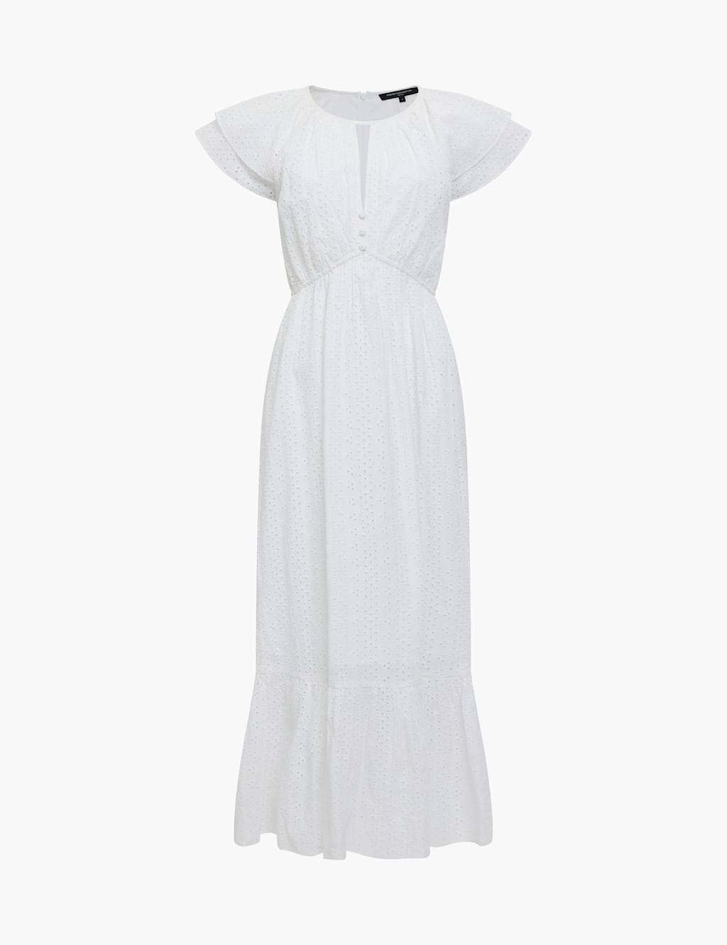 French Connection Women's Pure Cotton Broderie Midi Tiered Waisted Dress - 10 - White - Available at M&S