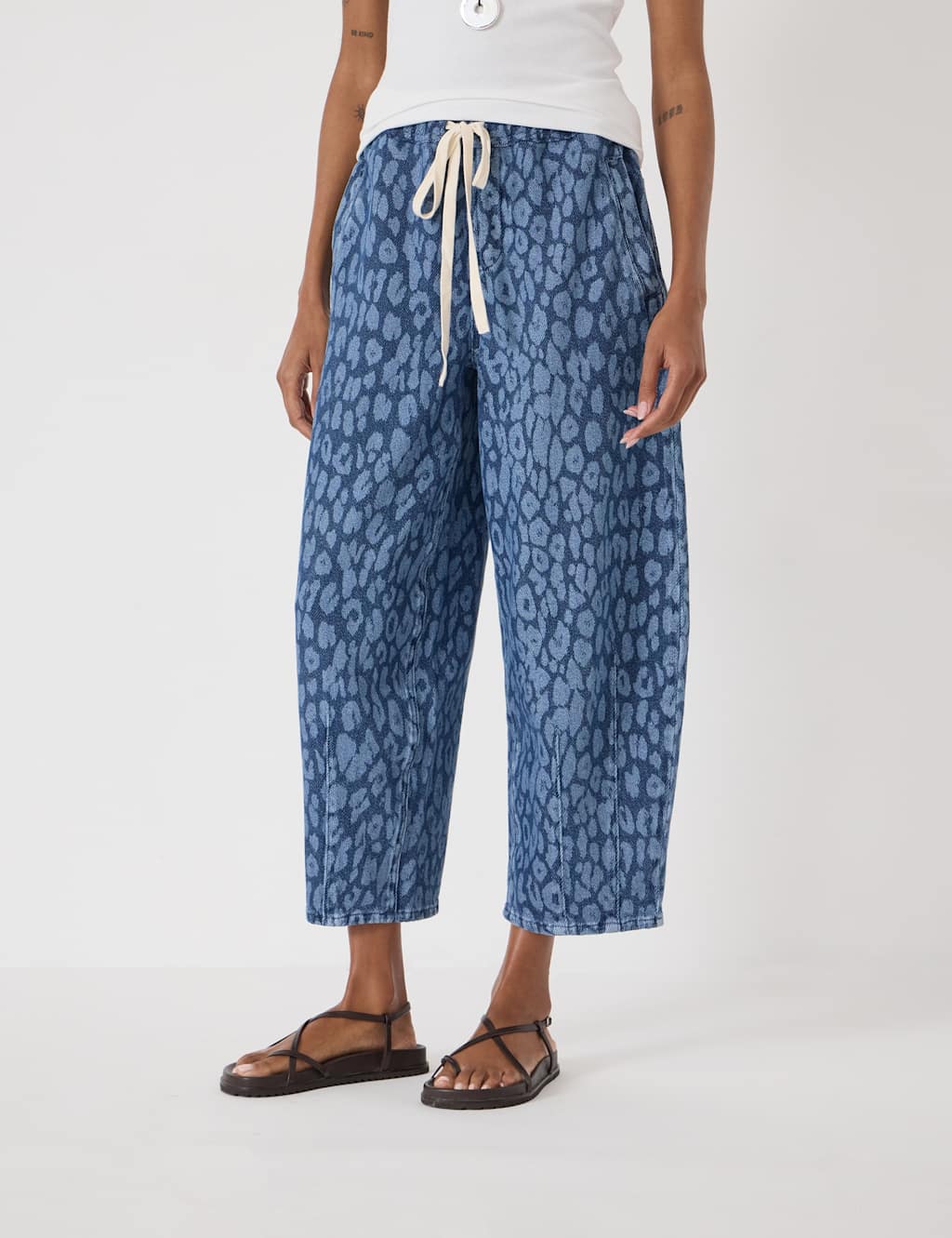 Hush Women's Leopard Print Drawstring Barrel Leg Cropped Jeans - 12 - Light Blue Mix - Available at M&S