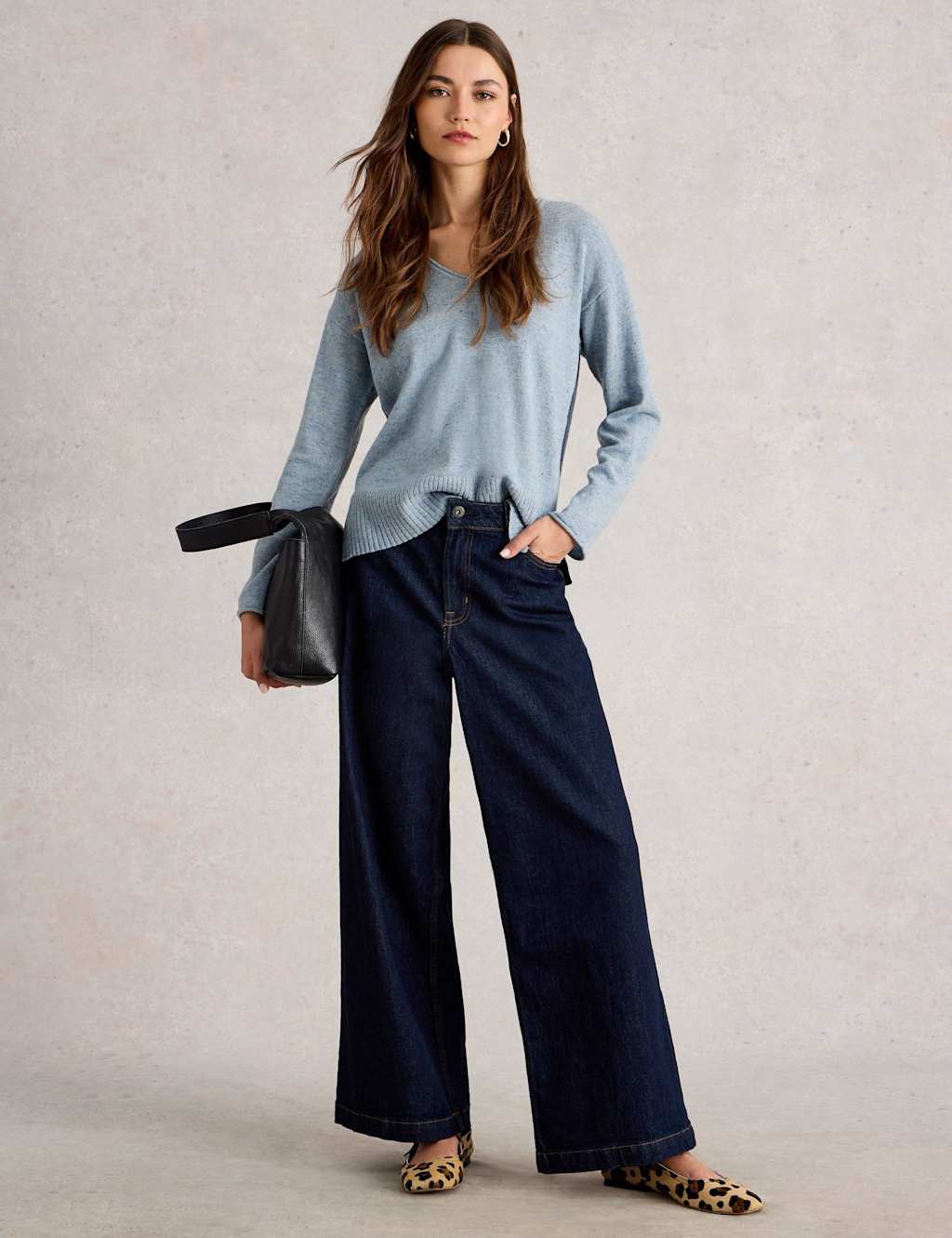 White Stuff Pure Lambswool Neppy V-Neck Jumper Blue Mix