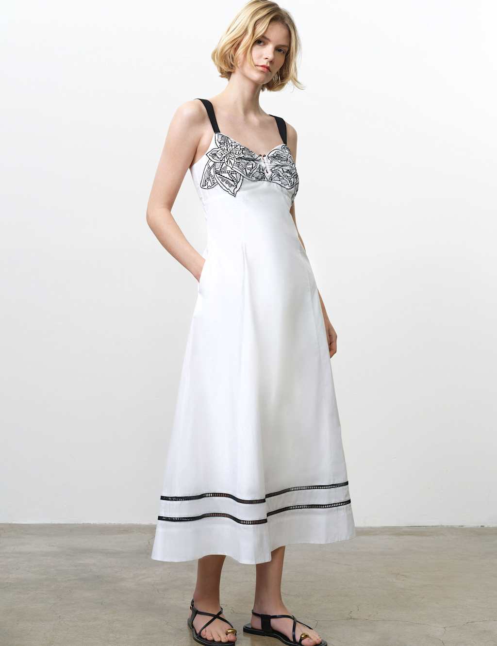 French Connection Women's Pure Cotton Floral Embroidery U-Wire Midi Dress - 16 - White Mix - Available at M&S