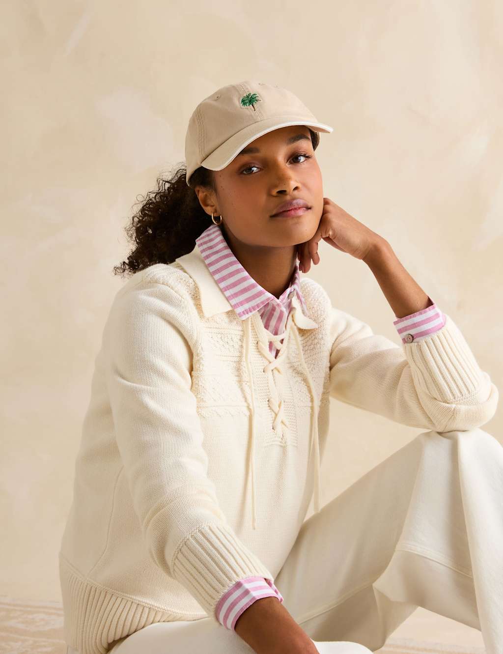 Joules Pure Cotton Textured Baseball Cap Cream