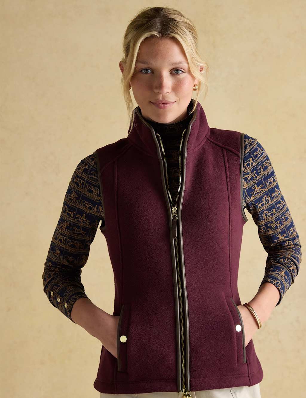 Joules Fleece Funnel Neck Gilet Burgundy