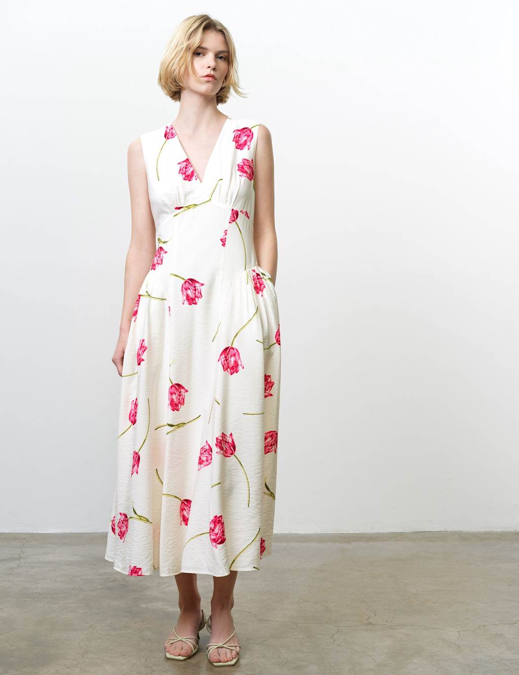French Connection Women's Floral V-Neck Midi Skater Dress - 10 - Ivory Mix - Available at M&S