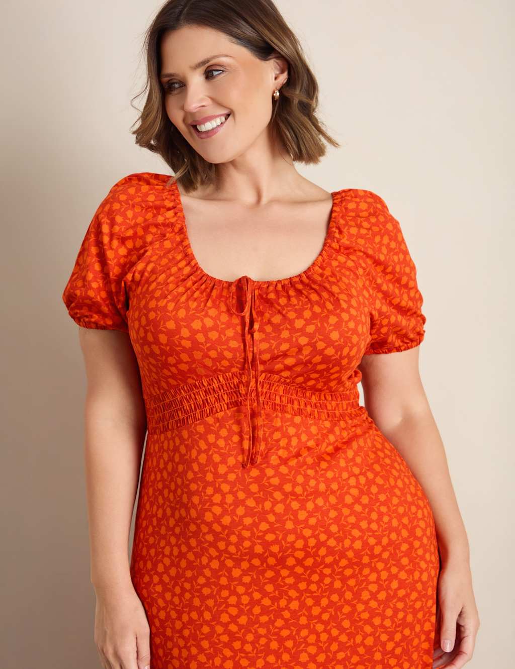 Live Unlimited London Women's Floral Scoop Neck Midaxi Tea Dress - 16 - Orange - Available at M&S