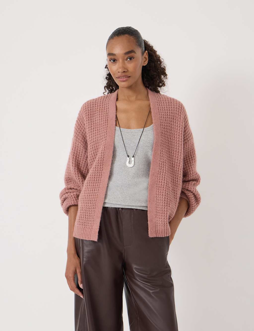Hush Women's Wool Blend Textured Edge to Edge Cardigan - Medium-Large - Dark Pink - Available at M&S