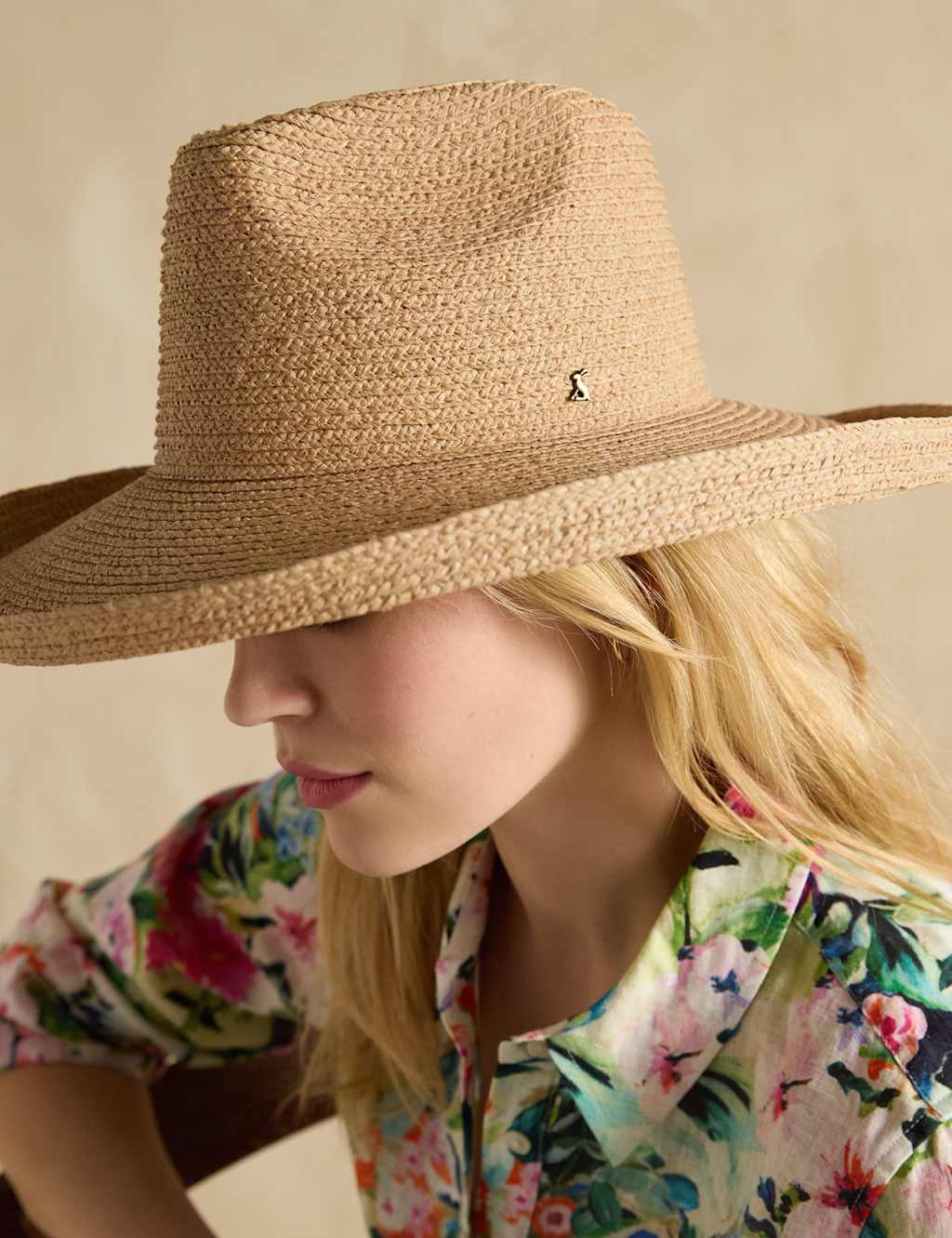 Joules Straw Wide Brim Fedora Hat Natural