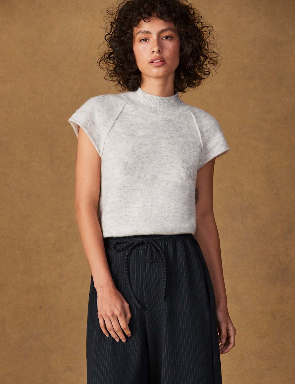 RO&ZO Alpaca Blend Knitted Top Light Grey