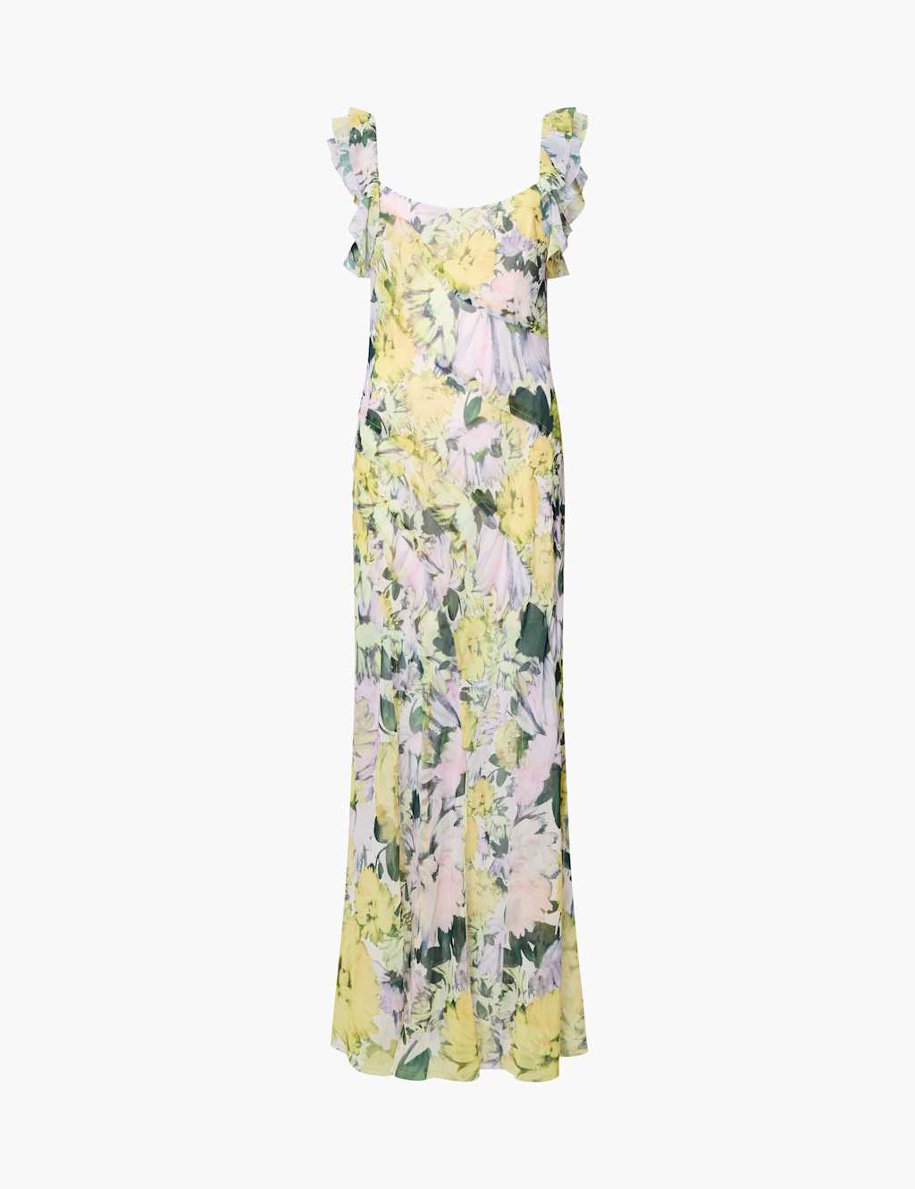 French Connection Women's Chiffon Floral Square Neck Midaxi Column Dress - 16 - Yellow Mix - Available at M&S