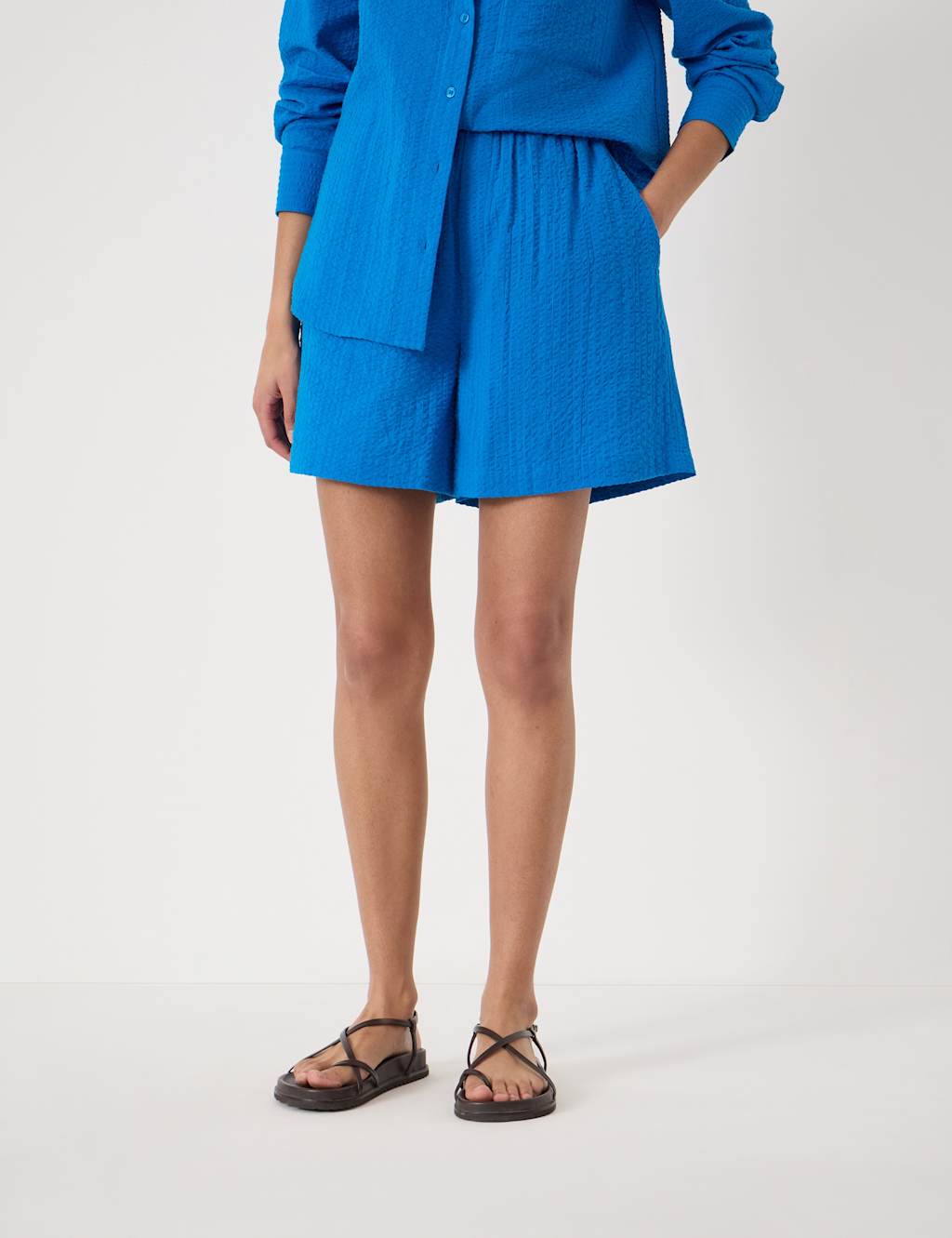 Hush Women's Pure Cotton Seersucker Shorts - Extra Small - Light Blue - Available at M&S