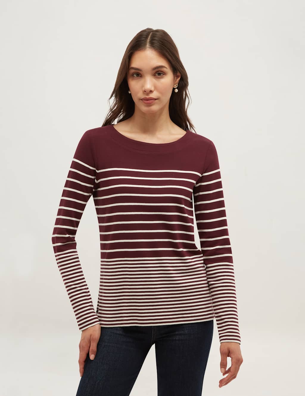 Hobbs Women's Pure Cotton Striped Slash Neck Relaxed Top - Large - Purple Mix - Available at M&S
