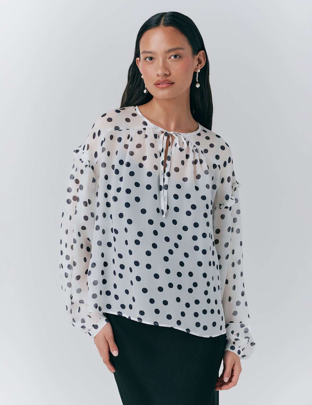 Ghost Women's Pure Silk Polka Dot Tie Neck Blouse - 14 - White Mix - Available at M&S