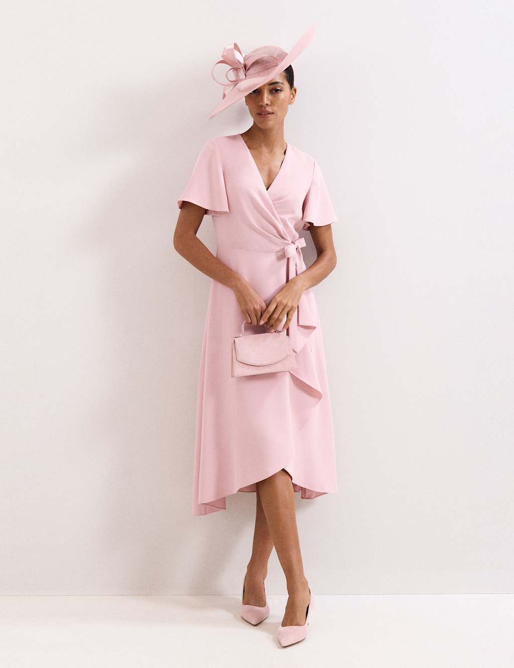 Phase Eight Women's V-Neck Angel Sleeve Midi Wrap Dress - 12 - Light Pink - Available at M&S