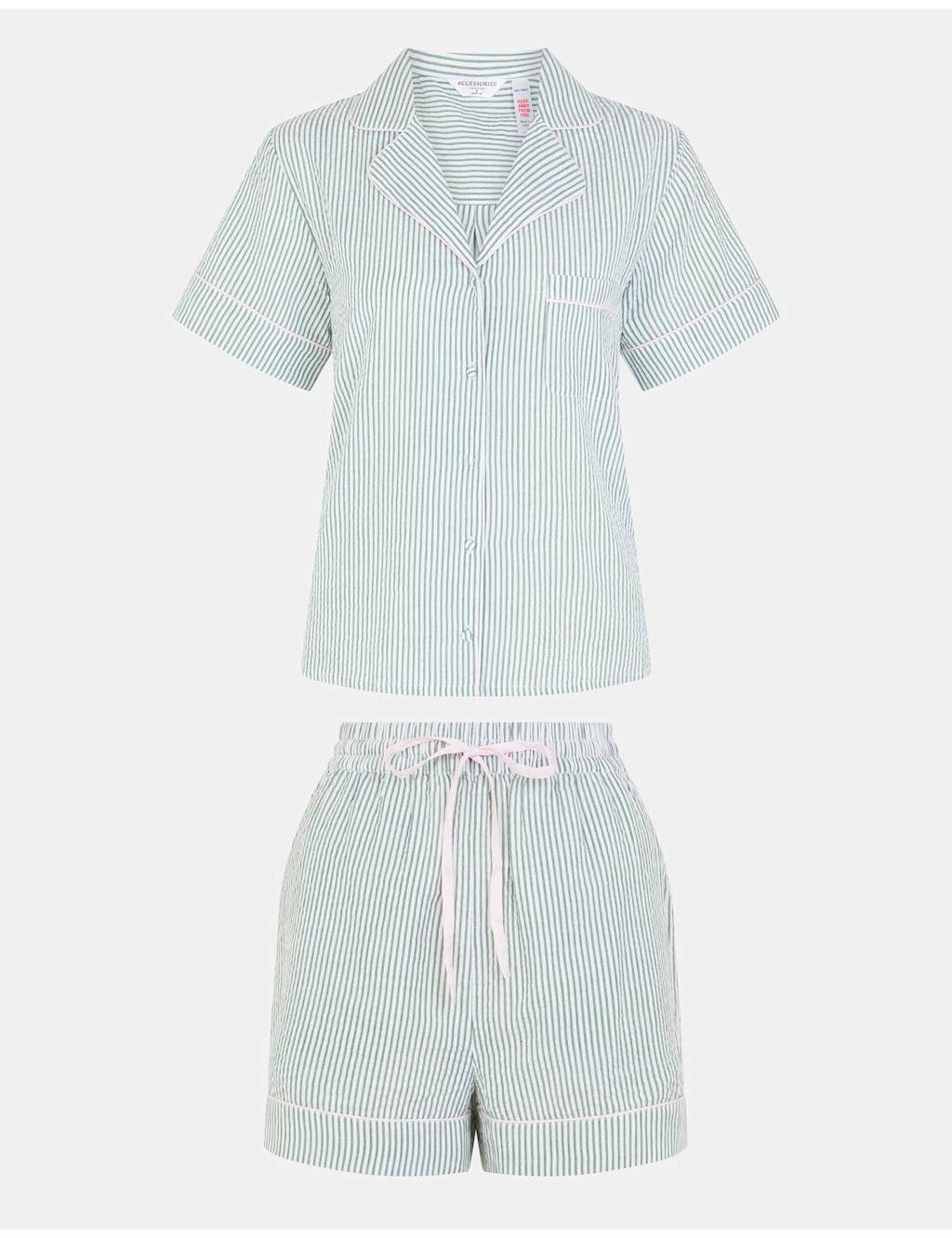 ACCESSORIZE Pure Cotton Striped Revere Short Pyjama Set Green
