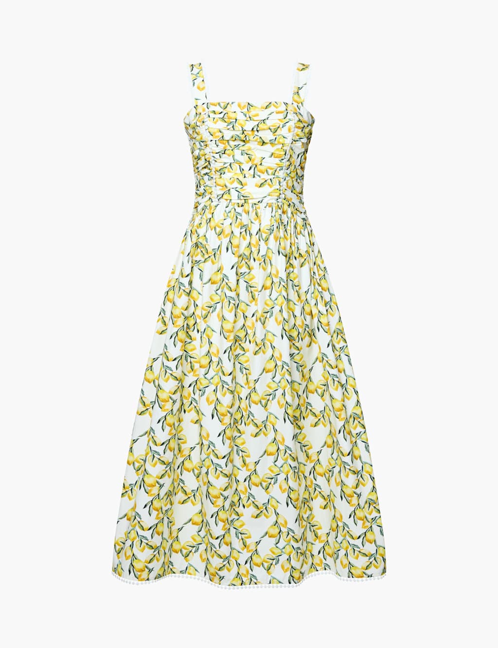 French Connection Women's Pure Cotton Printed Midi Waisted Dress - 6 - Yellow Mix - Available at M&S