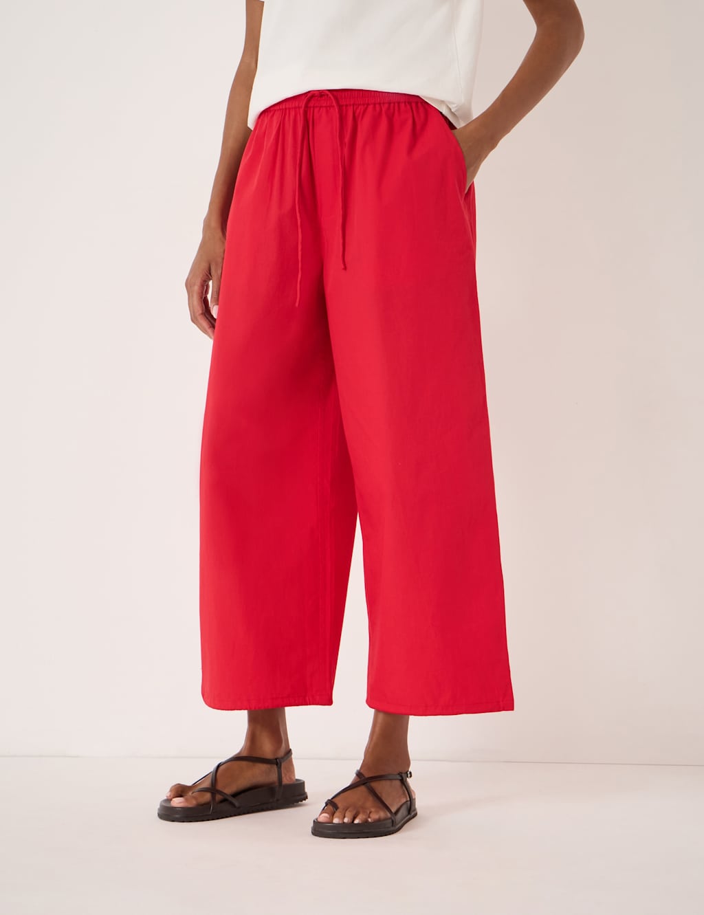 Hush Women's Pure Cotton Wide Leg Cropped Trousers - Small - Red - Available at M&S
