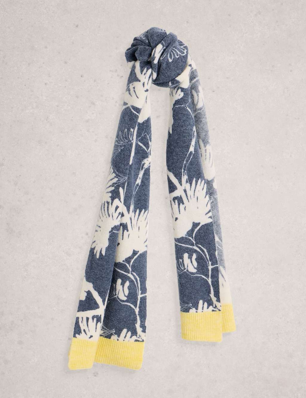 White Stuff Wool Blend Tree Print Scarf Navy Mix