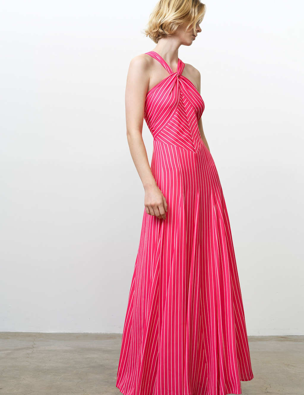 French Connection Women's Striped Halter Neck Midi Skater Dress - 12 - Pink Mix - Available at M&S