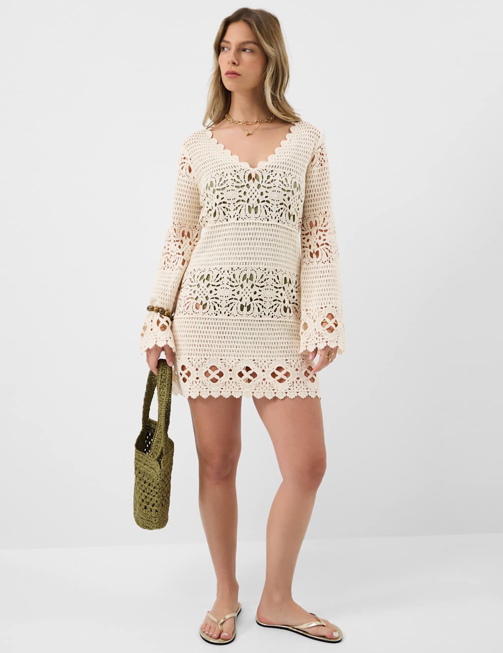 Accessorize Women's Pure Cotton Knitted V-Neck Mini Beach Dress - Extra Large - Natural - Available at M&S