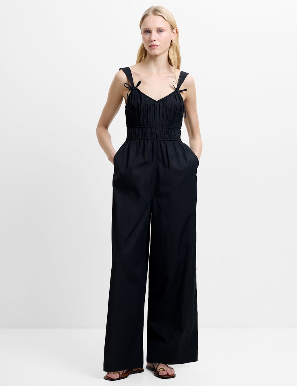 French Connection Women's Cotton Blend Poplin Sleeveless Jumpsuit - Medium - Black - Available at M&S