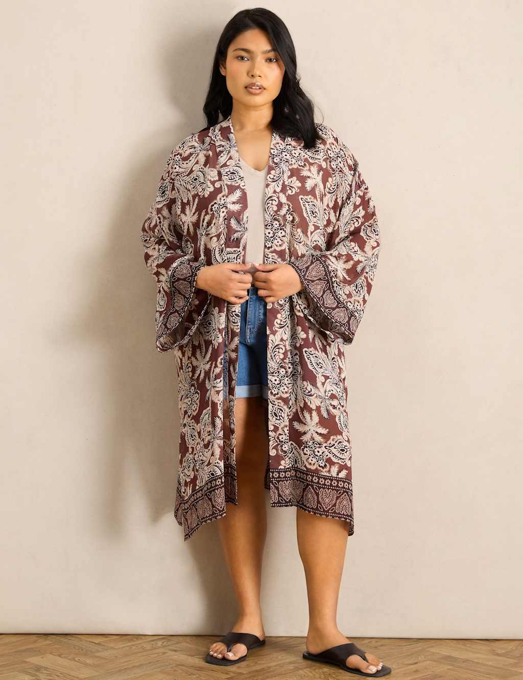 Live Unlimited London Women's Floral Print Kimono - 18 - Brown Mix - Available at M&S