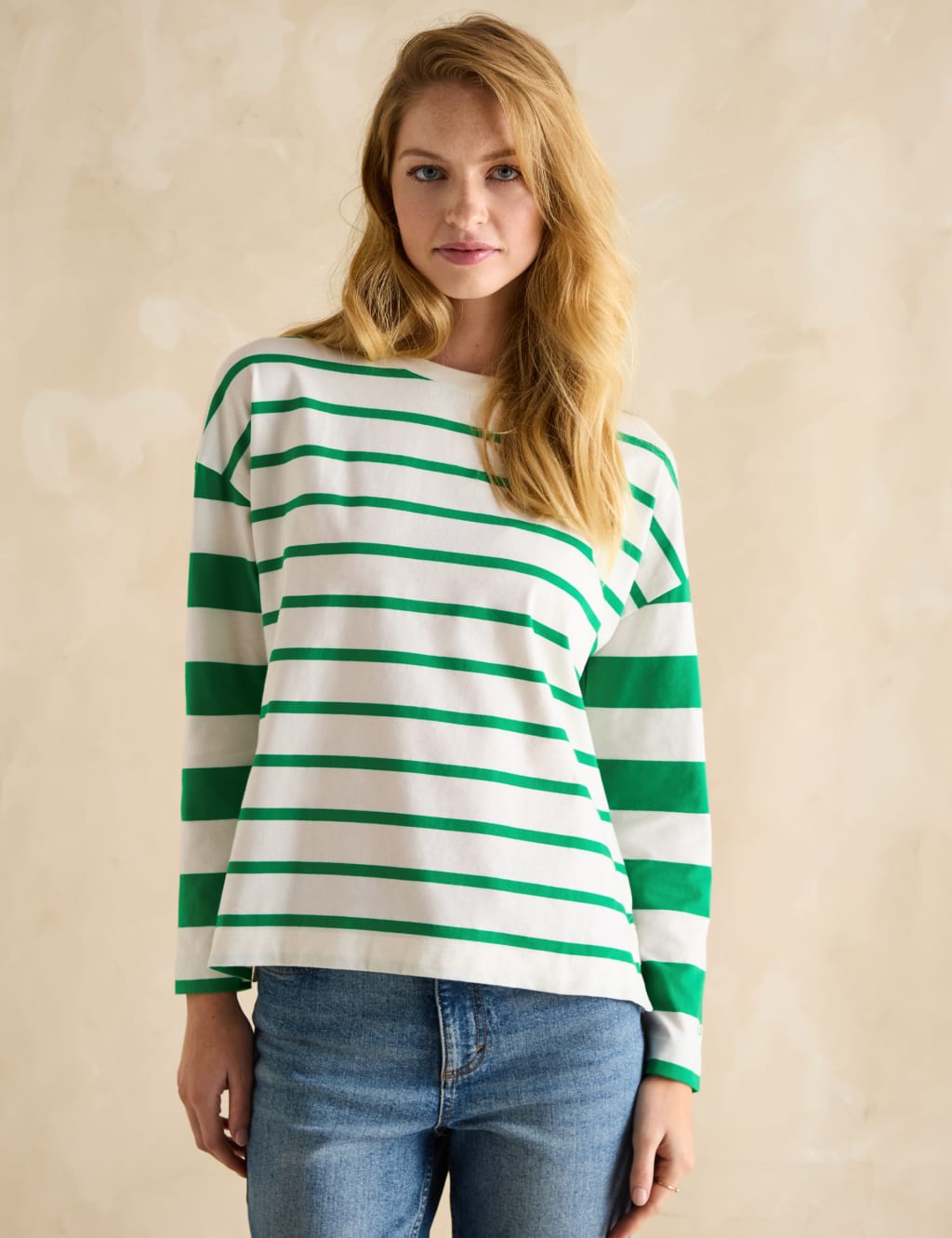 Pure Cotton Striped Crew Neck Top