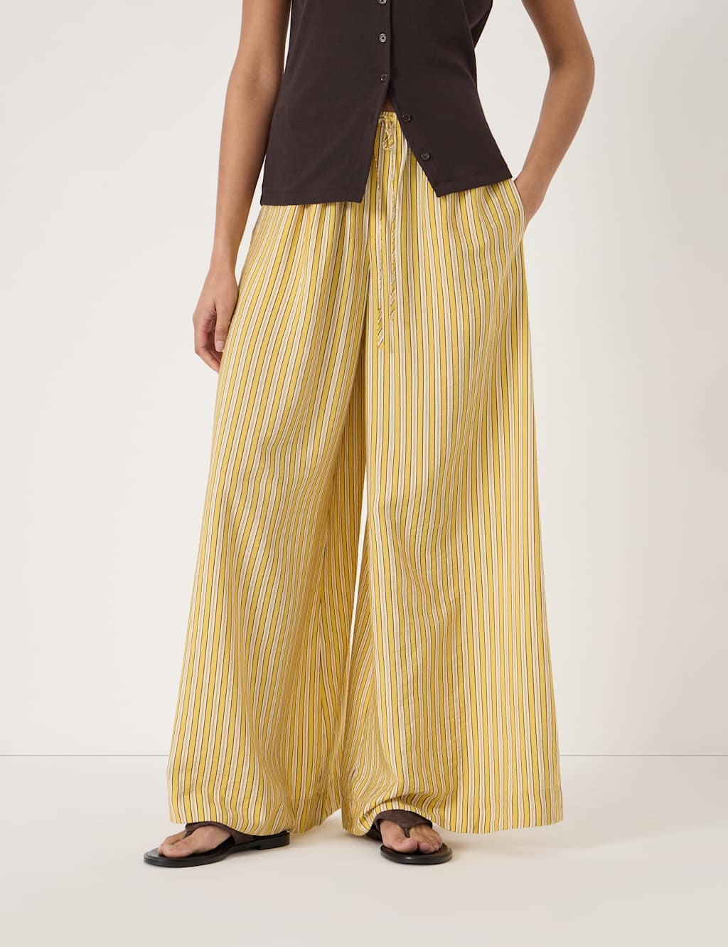 Hush Women's Striped Elasticated Waist Wide Leg Trousers - Small - Yellow Mix - Available at M&S