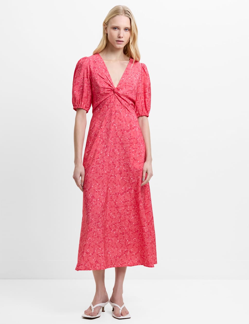 French Connection Women's Ditsy Floral V-Neck Midi Tea Dress - 8 - Pink Mix - Available at M&S