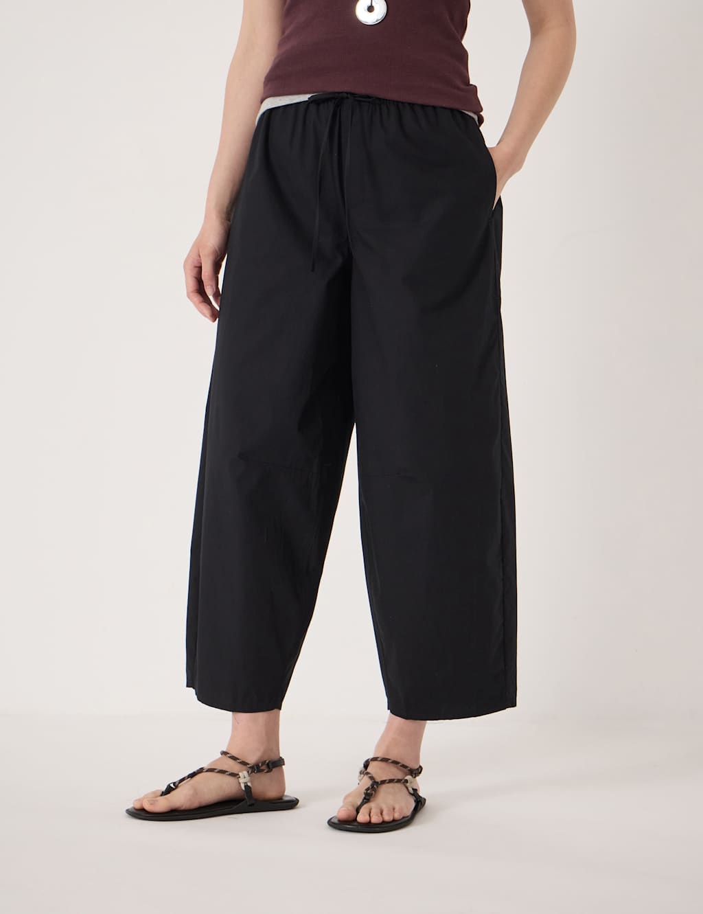 Hush Women's Pure Cotton Barrel Leg Cropped Trousers - Medium - Black - Available at M&S
