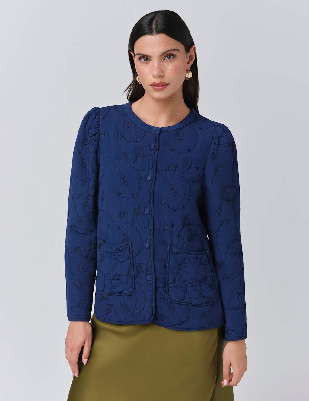 Ghost Women's Crepe Quilted Collarless Jacket - 14 - Navy - Available at M&S