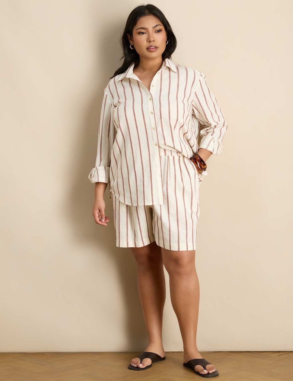 Live Unlimited London Women's Cotton Rich Striped Shorts - 20 - Oatmeal - Available at M&S