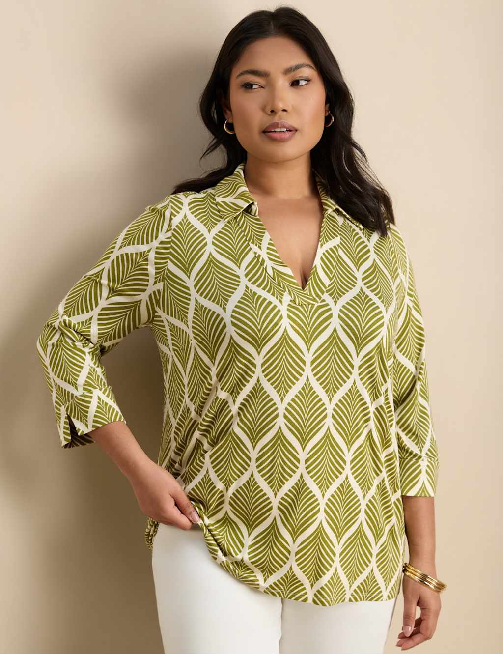 Live Unlimited London Women's Jersey Printed Top - 26 - Green Mix - Available at M&S