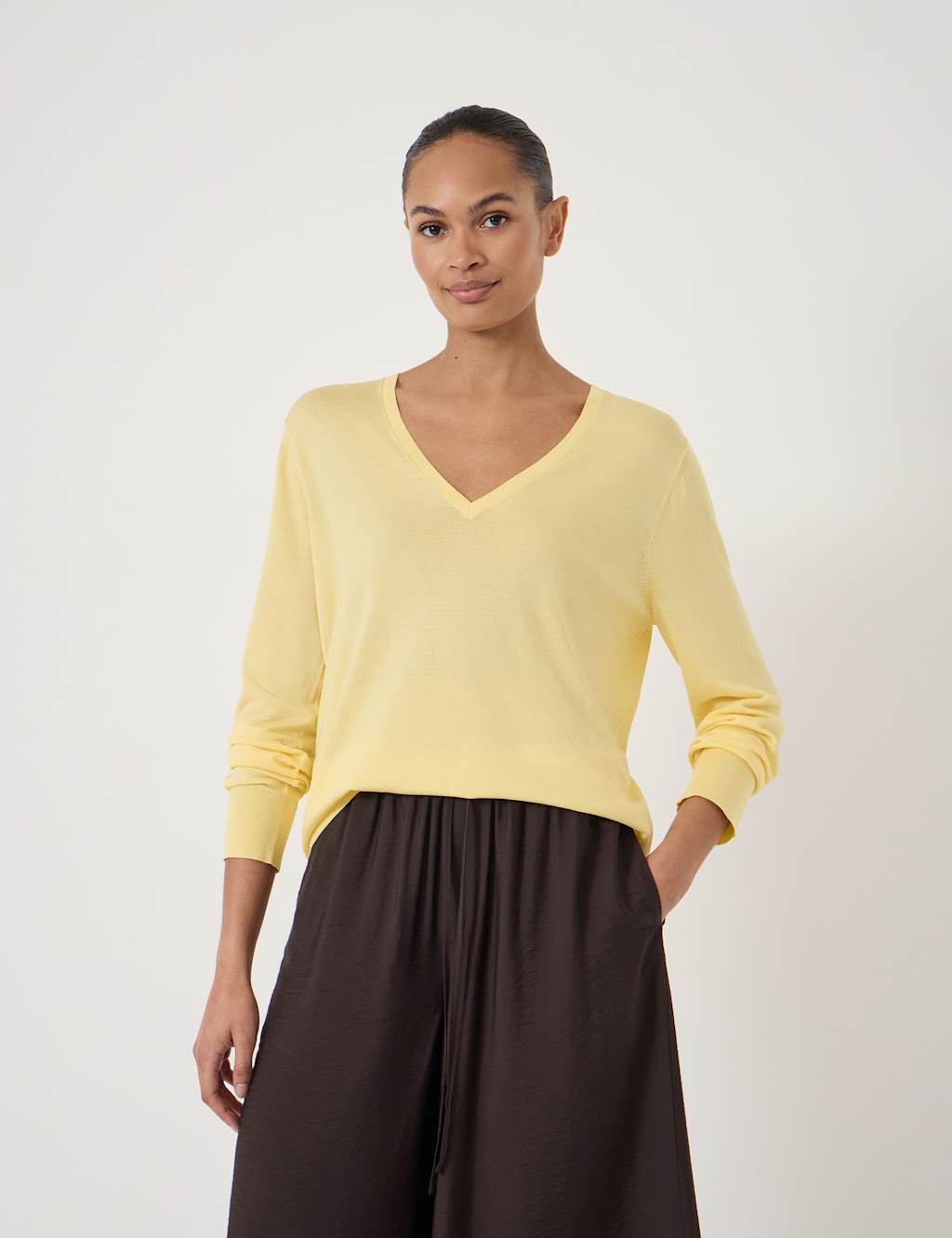 Hush Women's Lightweight V-Neck Jumper - XS-S - Yellow - Available at M&S