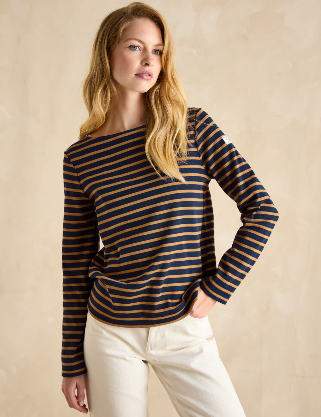 Pure Cotton Striped Slash Neck Top