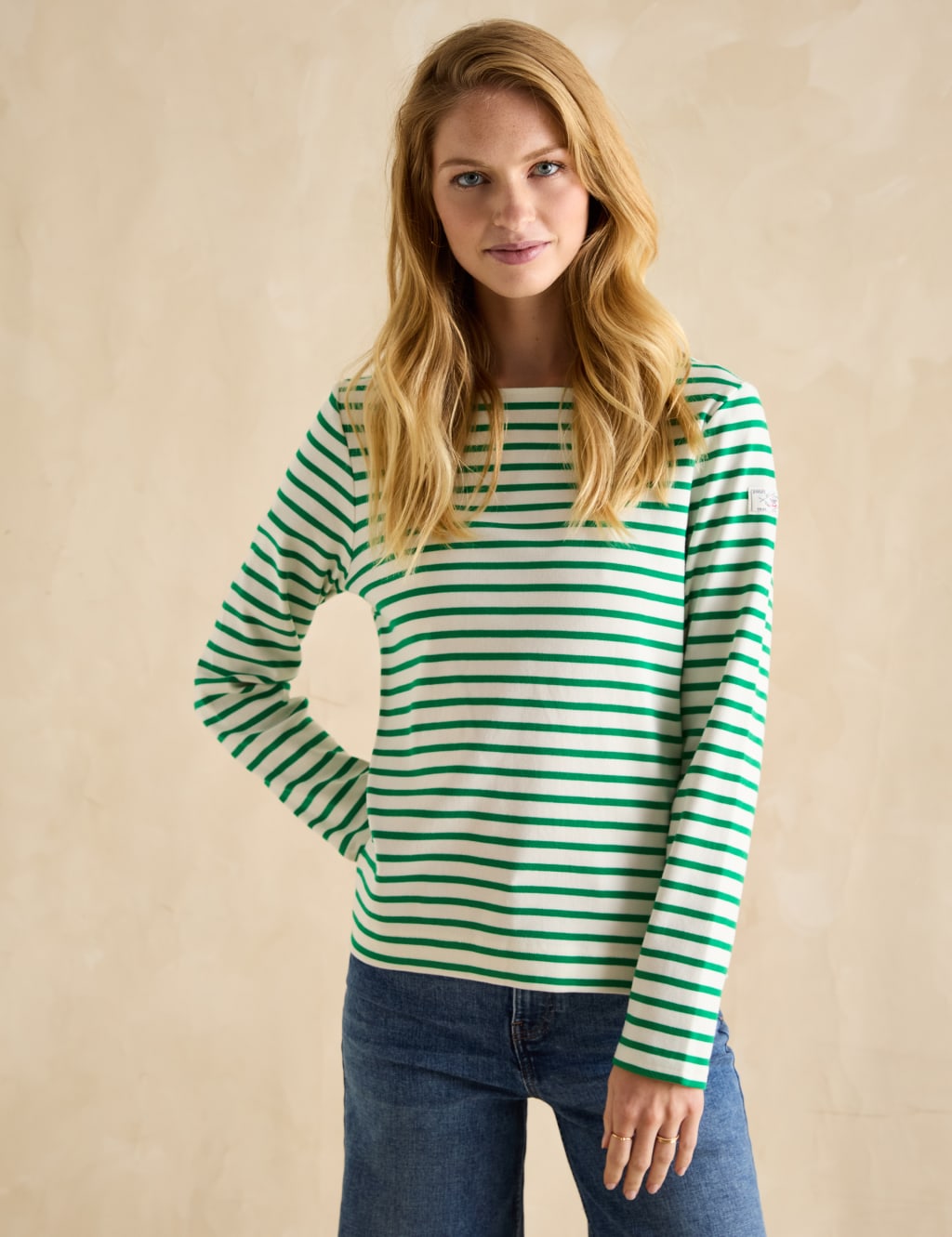 Pure Cotton Striped Slash Neck Top