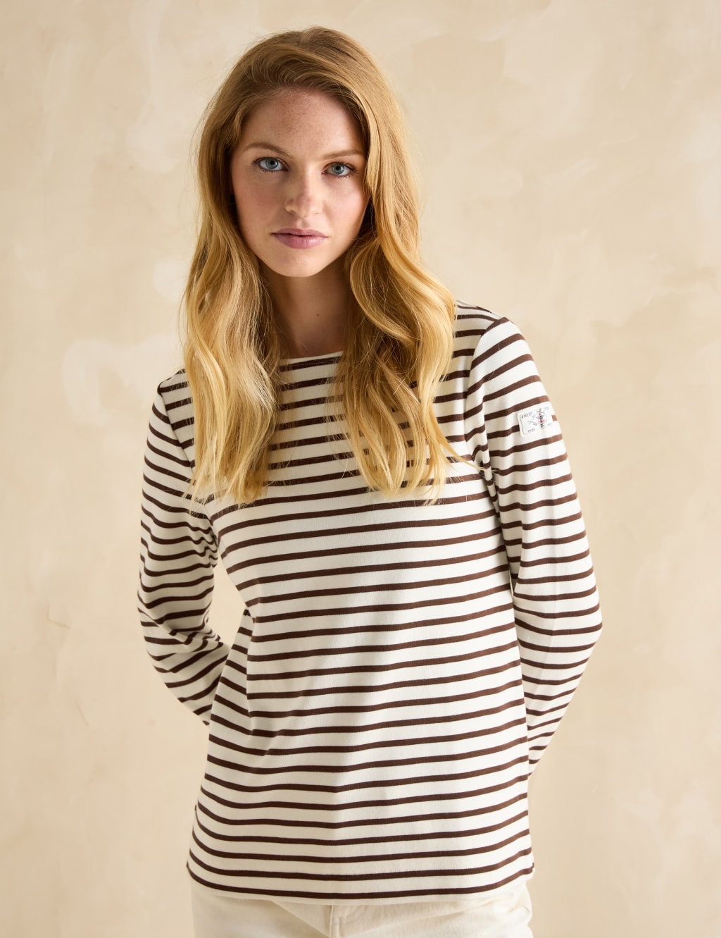 Pure Cotton Striped Slash Neck Top