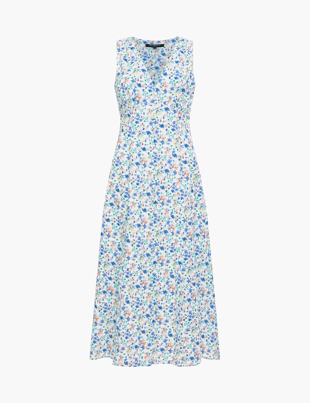 French Connection Women's Pure Cotton Floral V-Neck Midi Skater Dress - 8 - Blue Mix - Available at M&S