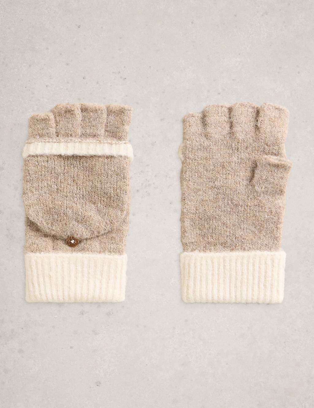 White Stuff Knitted Flip-Back Fingerless Mittens Natural