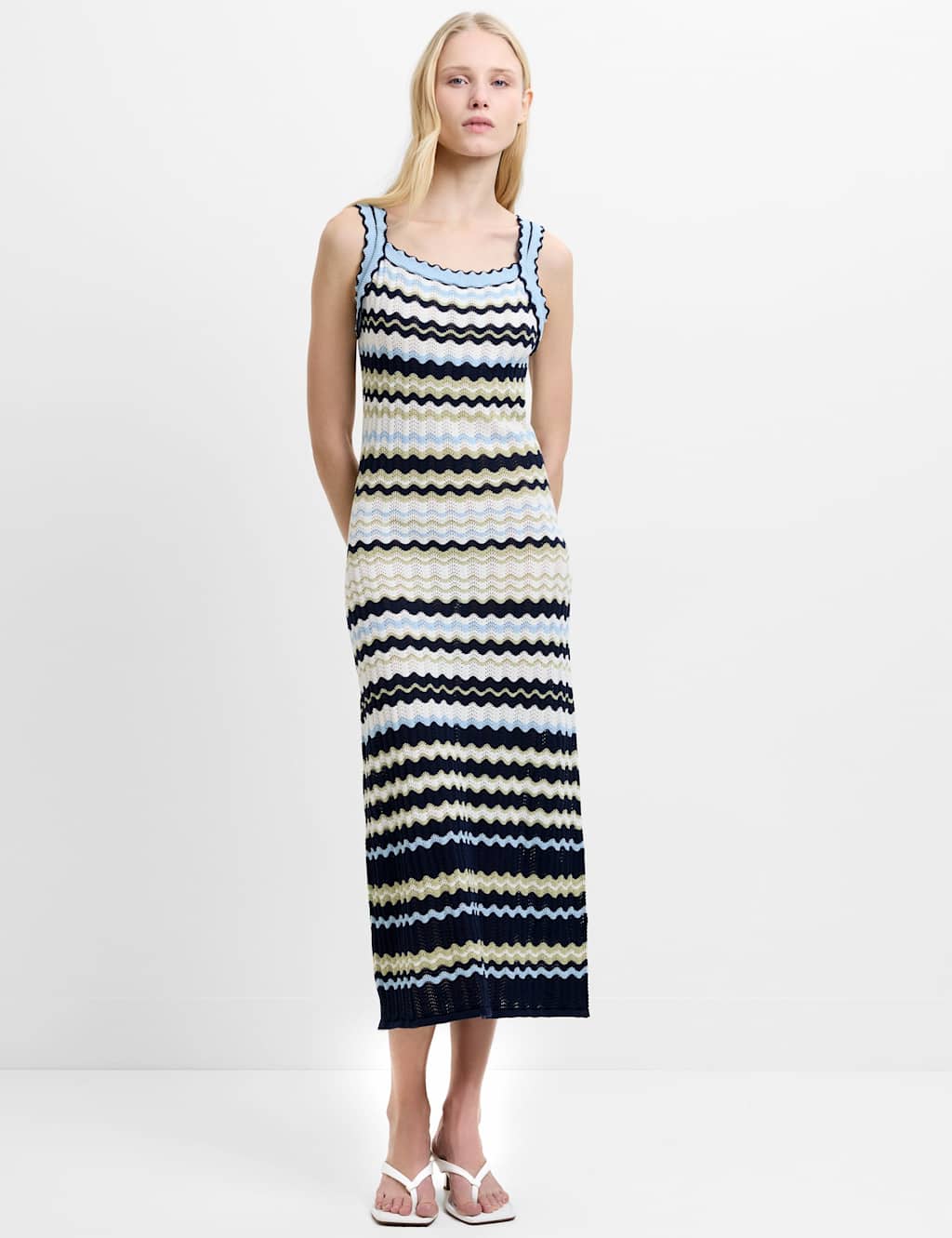 French Connection Women's Pure Cotton Knitted Striped Midi Dress - Large - Multi - Available at M&S