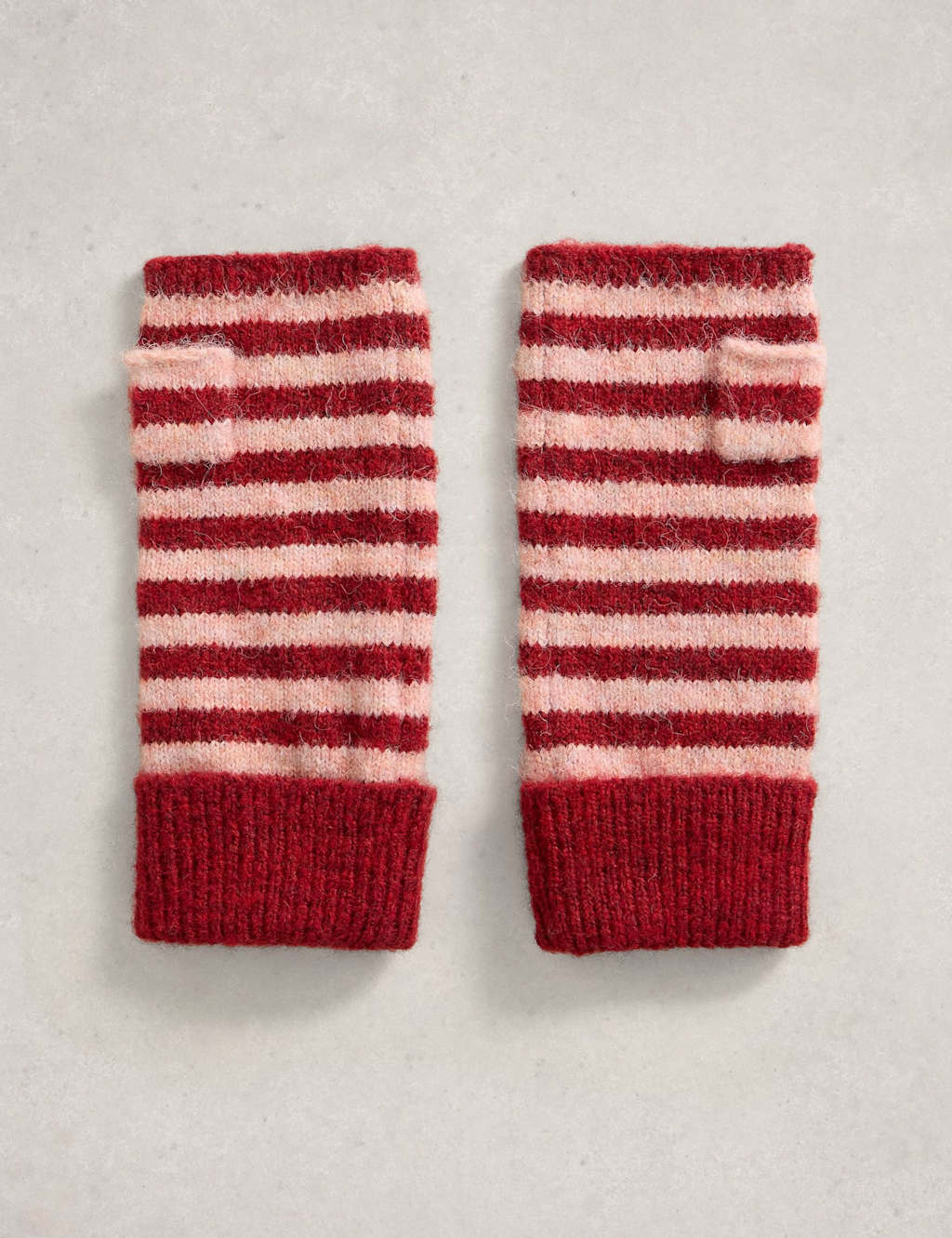 White Stuff Striped Cuffed Fingerless Gloves Red