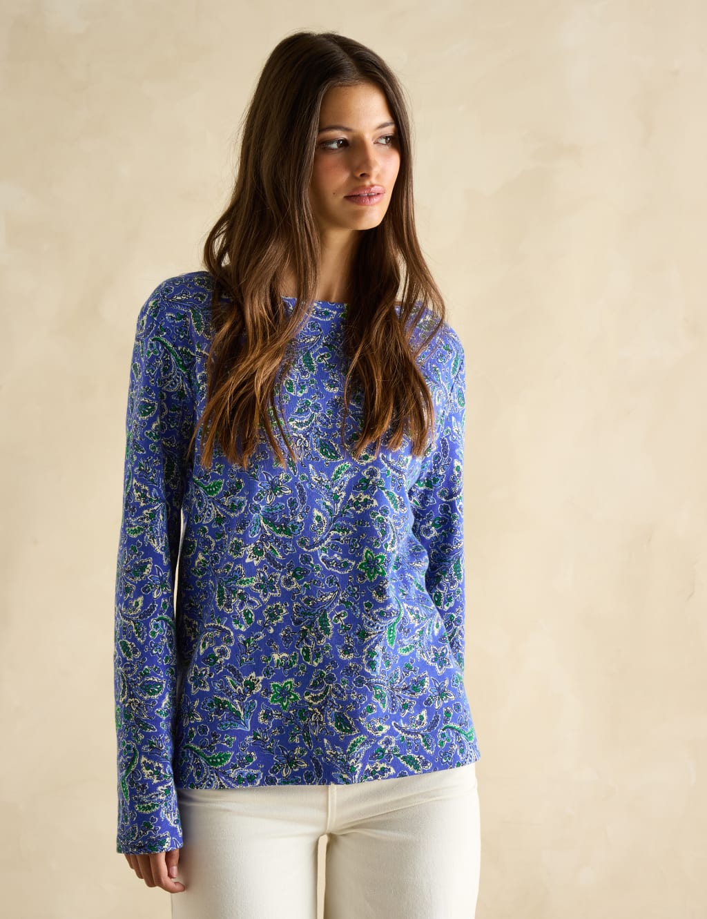 Pure Cotton Printed Slash Neck Top