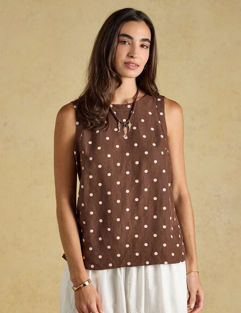 Joules Women's Linen Blend Round Neck Sleeveless Top - 16 - Brown Mix - Available at M&S