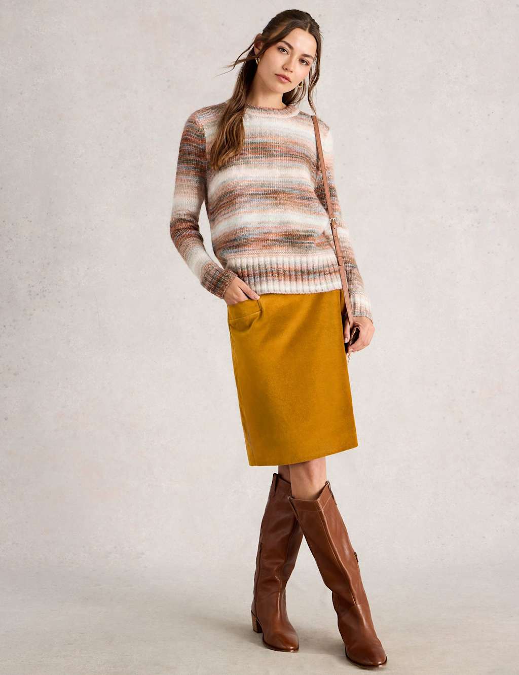 White Stuff Velvet Knee Length A-Line Skirt Yellow