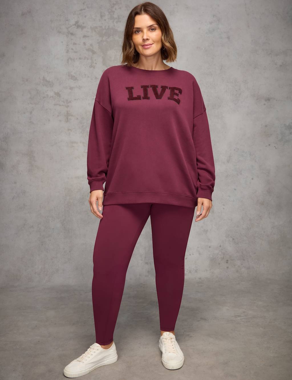 Live Unlimited London Pure Cotton Live Slogan Sweatshirt Burgundy