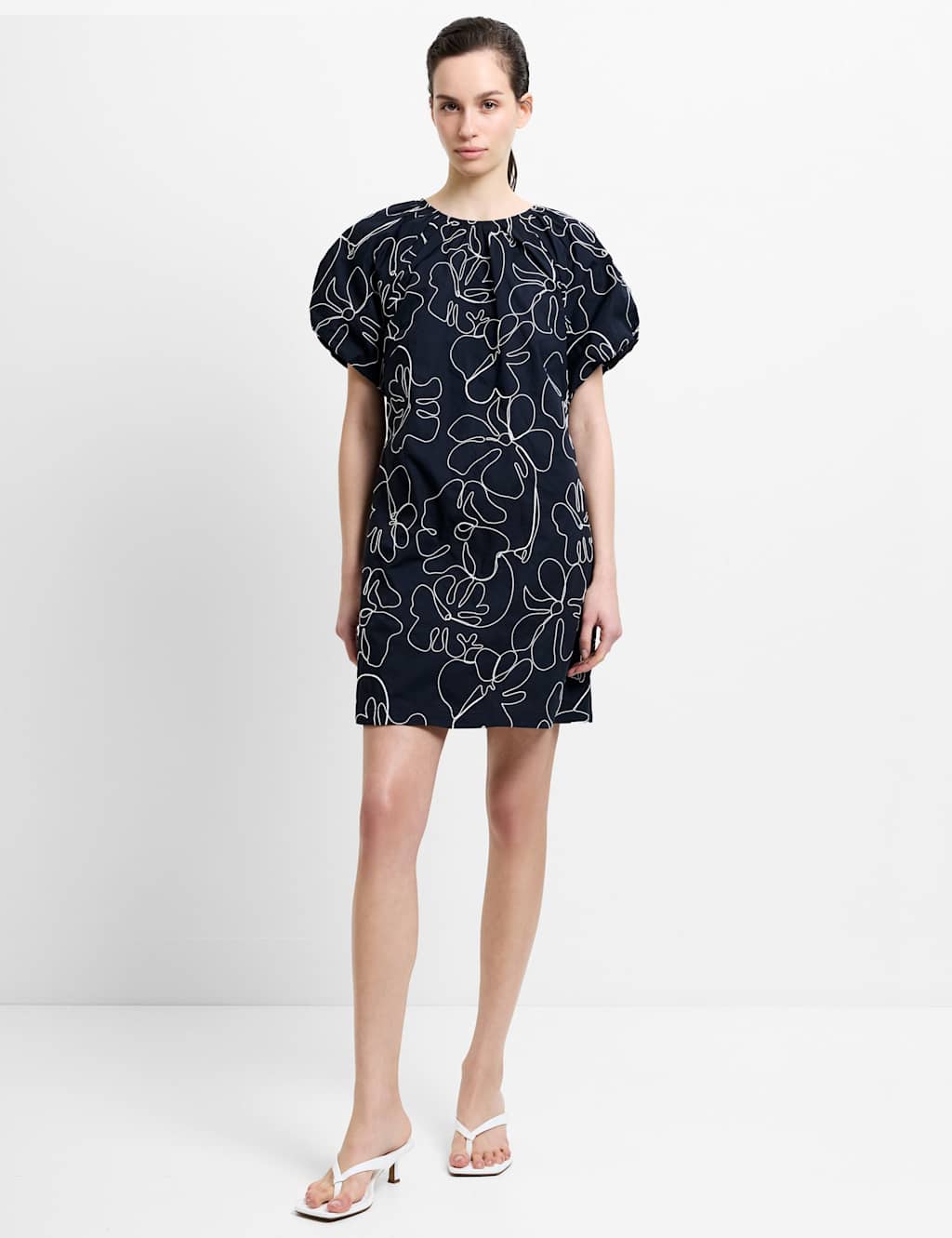 French Connection Women's Pure Cotton Floral Embroidered Mini Shift Dress - Extra Small - Black Mix - Available at M&S