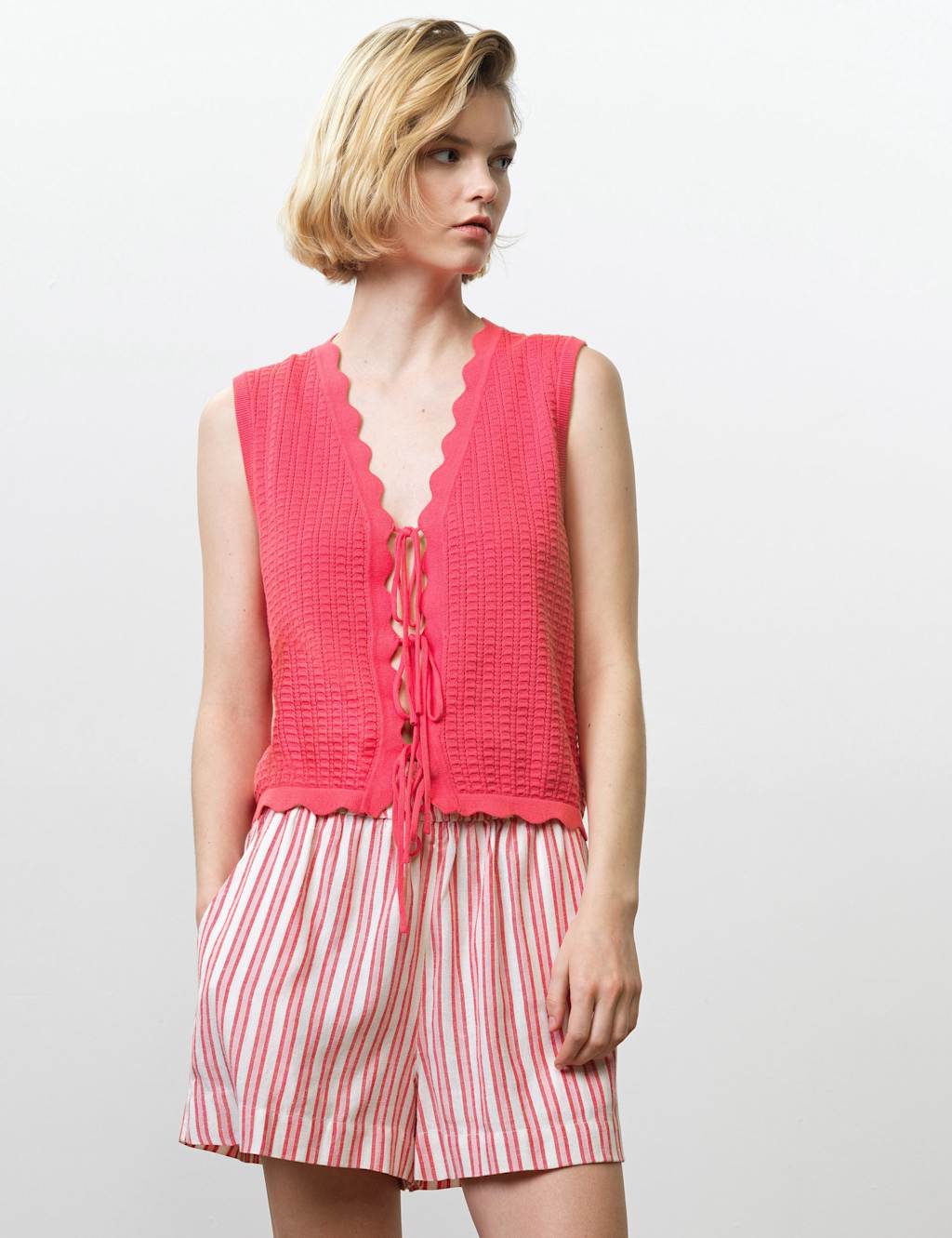 French Connection Women's Pure Cotton Textured Knitted Vest - Medium - Pink - Available at M&S
