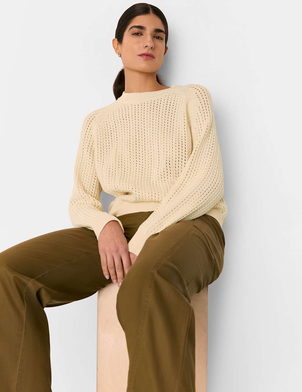 Pure Cotton Pointelle Crew Neck Jumper
