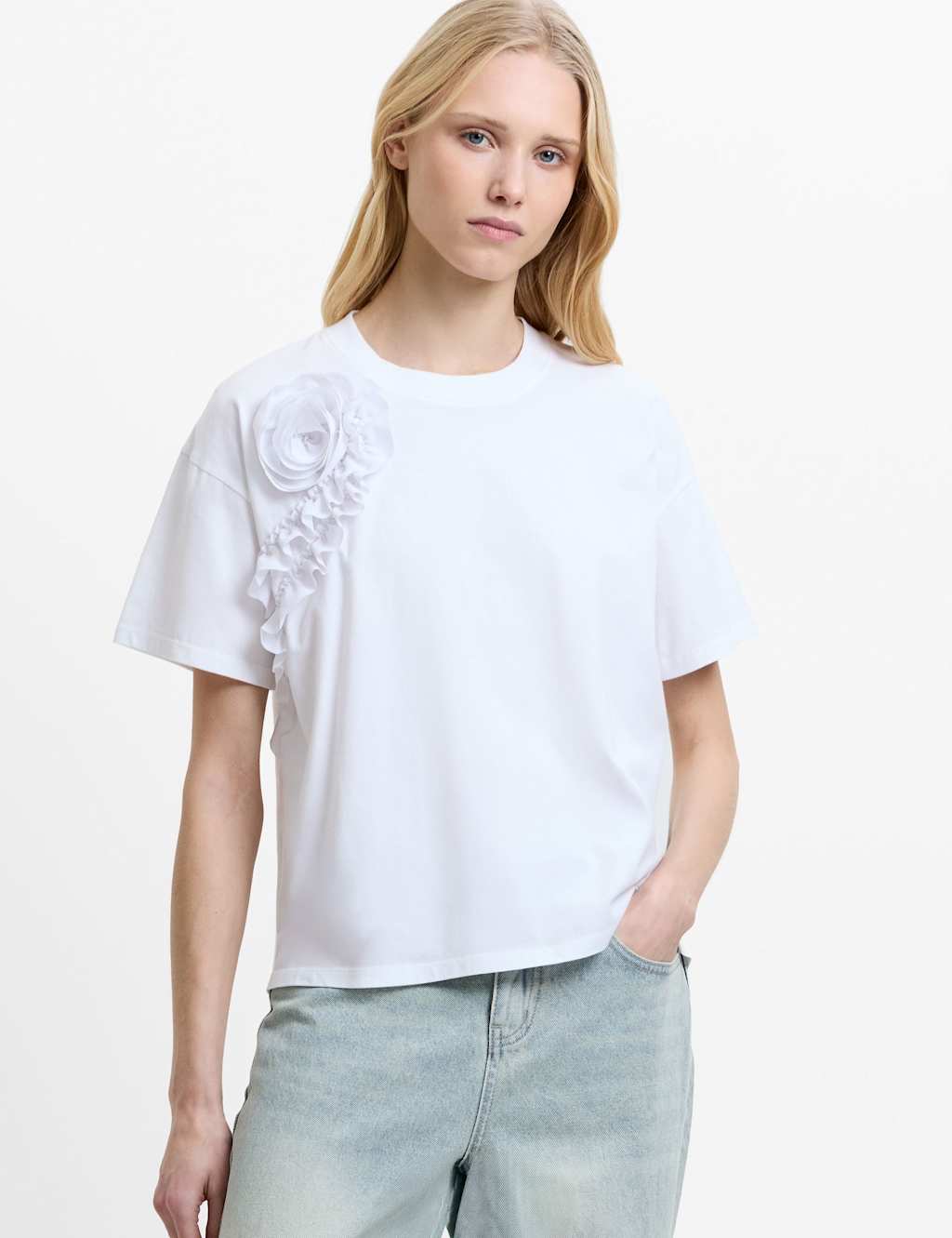 French Connection Women's Pure Cotton Crepe Ruffle T-Shirt - Small - White - Available at M&S