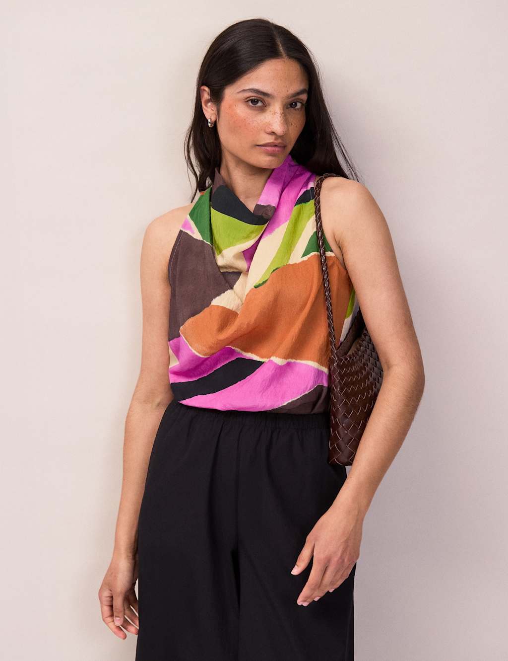 Ro&Zo Women's Geometric Cowl Neck Top - 6 - Multi - Available at M&S