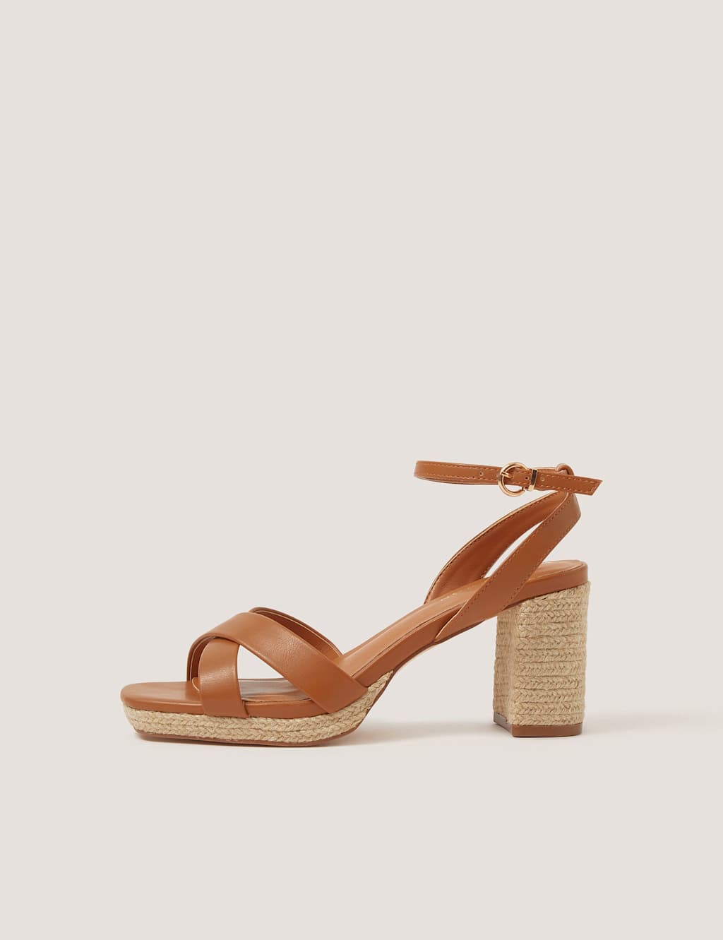 Monsoon Women's Raffia Block Heel Platform Sandals - 7 - Tan - Available at M&S