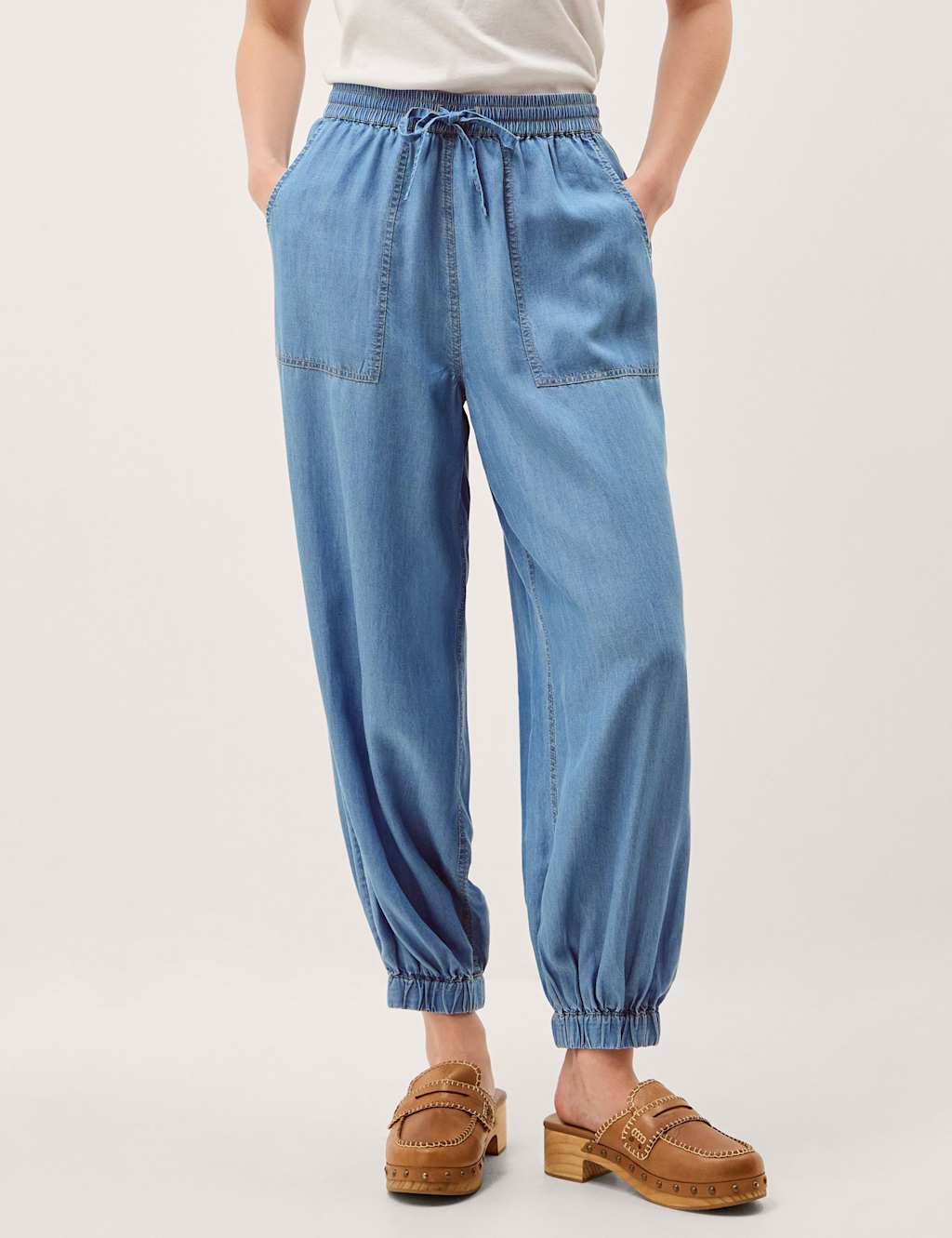 Monsoon Women's Pure Lyocell Drawstring Cuffed Joggers - Medium - Blue Denim - Available at M&S